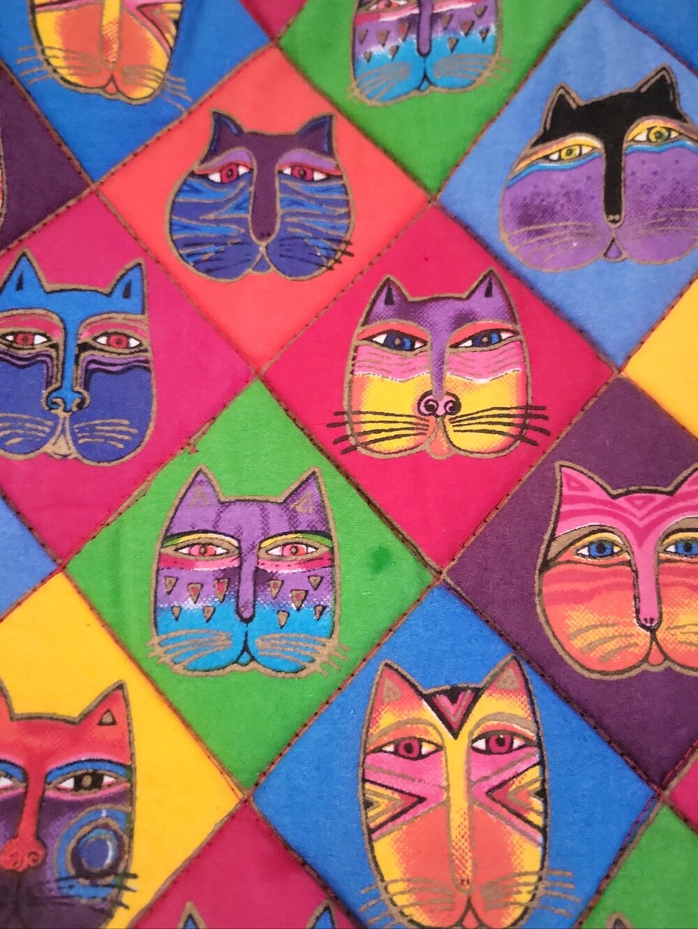 Vintage Laurel Burch Whimsy Feline Cat Face Quilted Top Handle Purse NWT - Picture 11 of 13